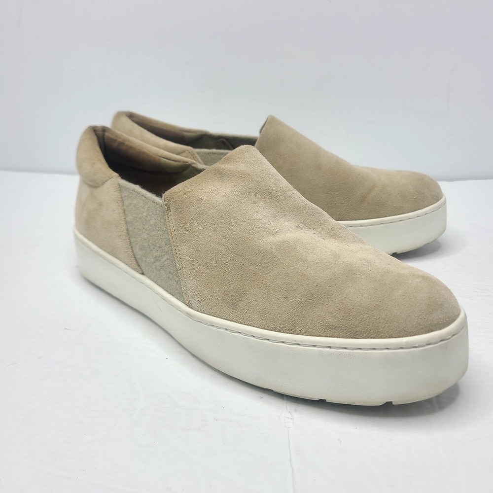 Vince Womens Warren Tan Suede Platform Slip On Shearling Lined Chunky Sneakers 9